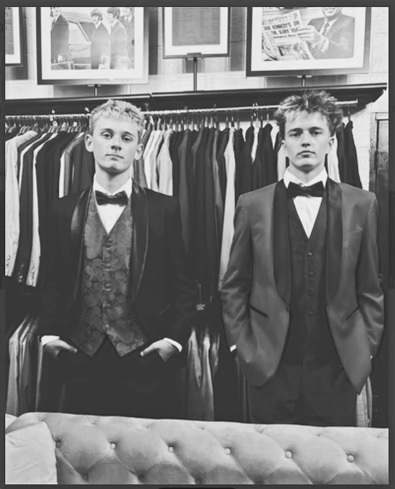 Two young men in tuxedos at Mr S Clothing